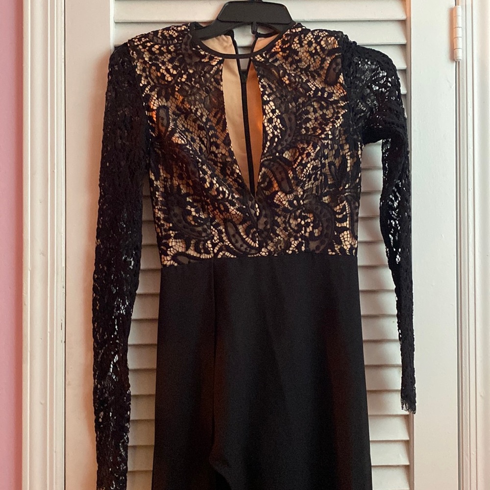 Elle zeitoune evening dress lace too high slit with attached body suit